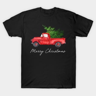 Merry Christmas Retro Vintage Red Truck T-Shirt